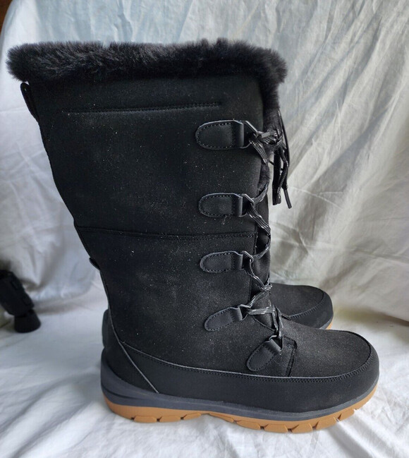 New Women Carla Tall Winter Boots Universal Thread Jet Black Water Proof Size 6 - Picture 2 of 8